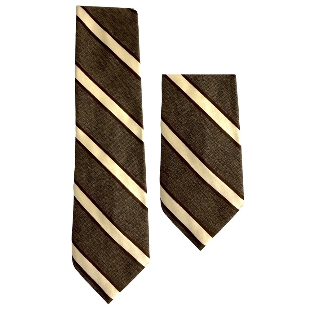 Vintage Yves Saint‎ Laurent YSL Mens Necktie Brown Diagonal Striped Timeless 70s
